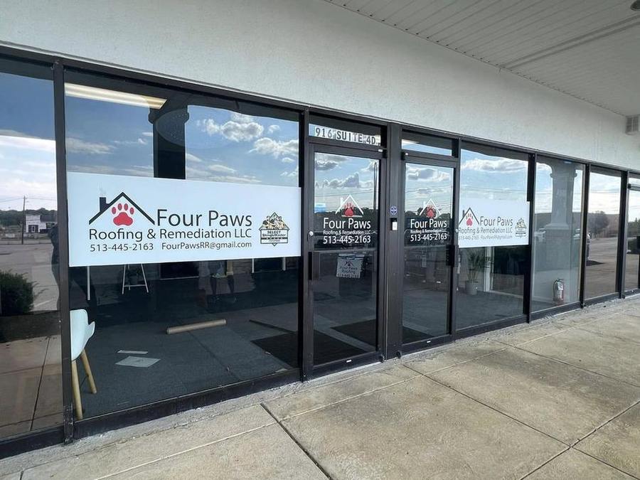 Four Paws Roofing & Remediation — Window Graphics & Lettering by Brand 513 Collective